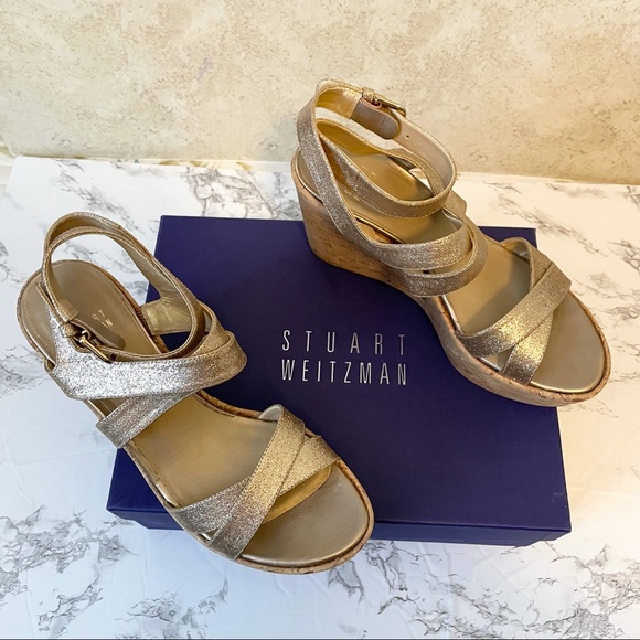*STUART WEITZMAN* Today Sand Gold Glitter Wedges - Picture 3 of 13